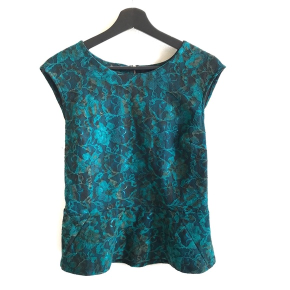 Ann Taylor Tops - Ann Taylor Lace Turquoise Zip Blouse Peplum Top